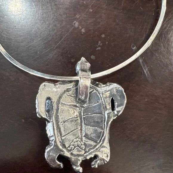 Sterling silver handcrafted pendant w/sterling choker slide necklace - Picture 2 of 5